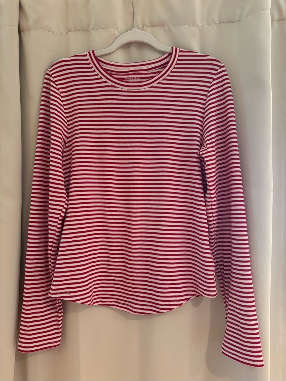 American Eagle Outfitters Red and White Striped Long-Sleeve Tee